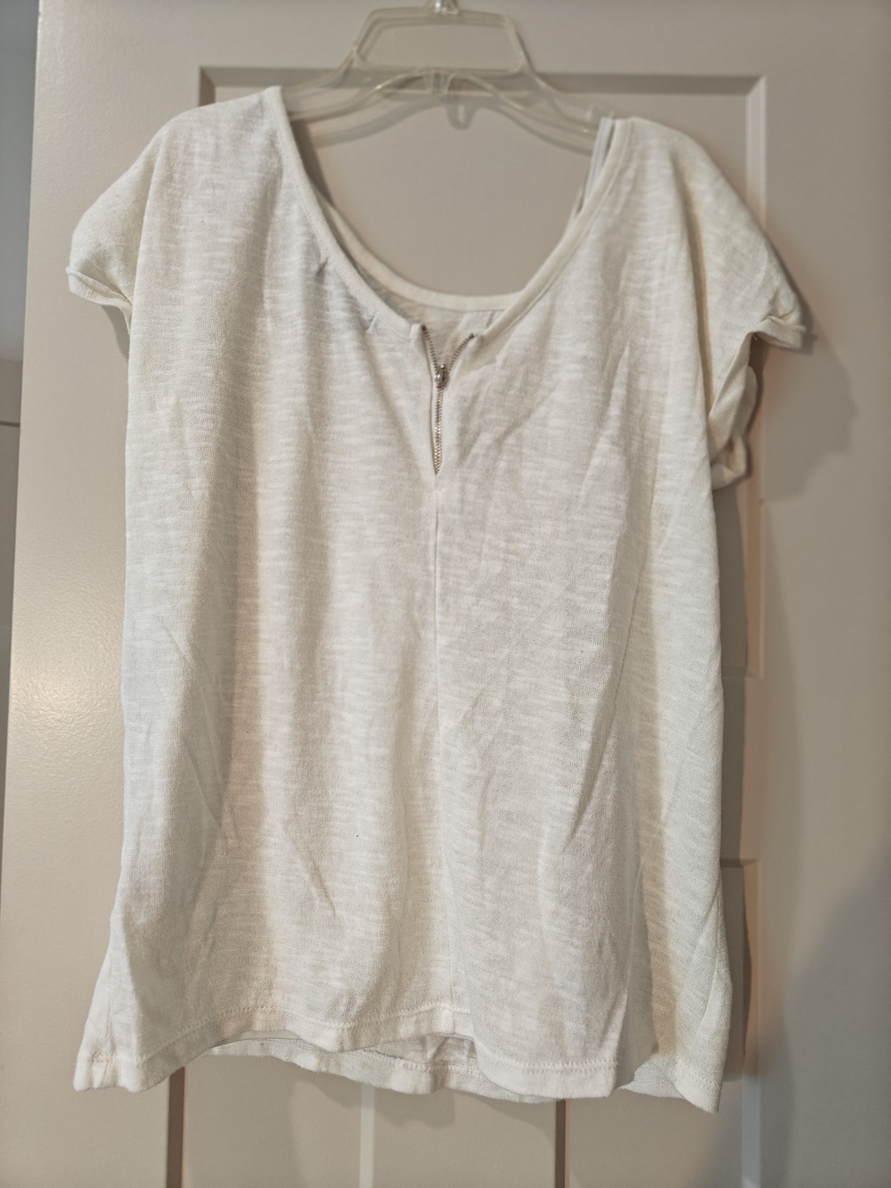 Attention Cream Colored Short-Sleeve Top with Front Zipper And A Camisole Top